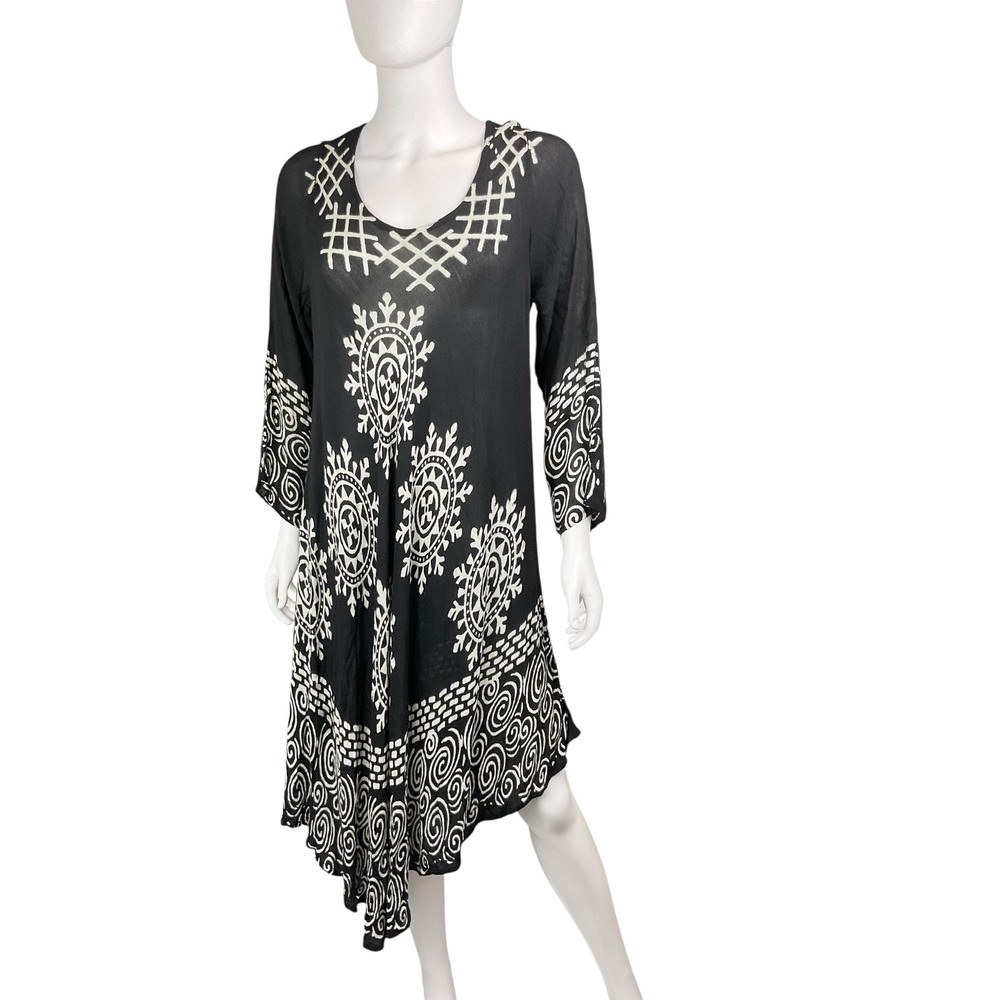 Jessica Taylor Dress Womens 1X Black White Print Boho Casual Flowy